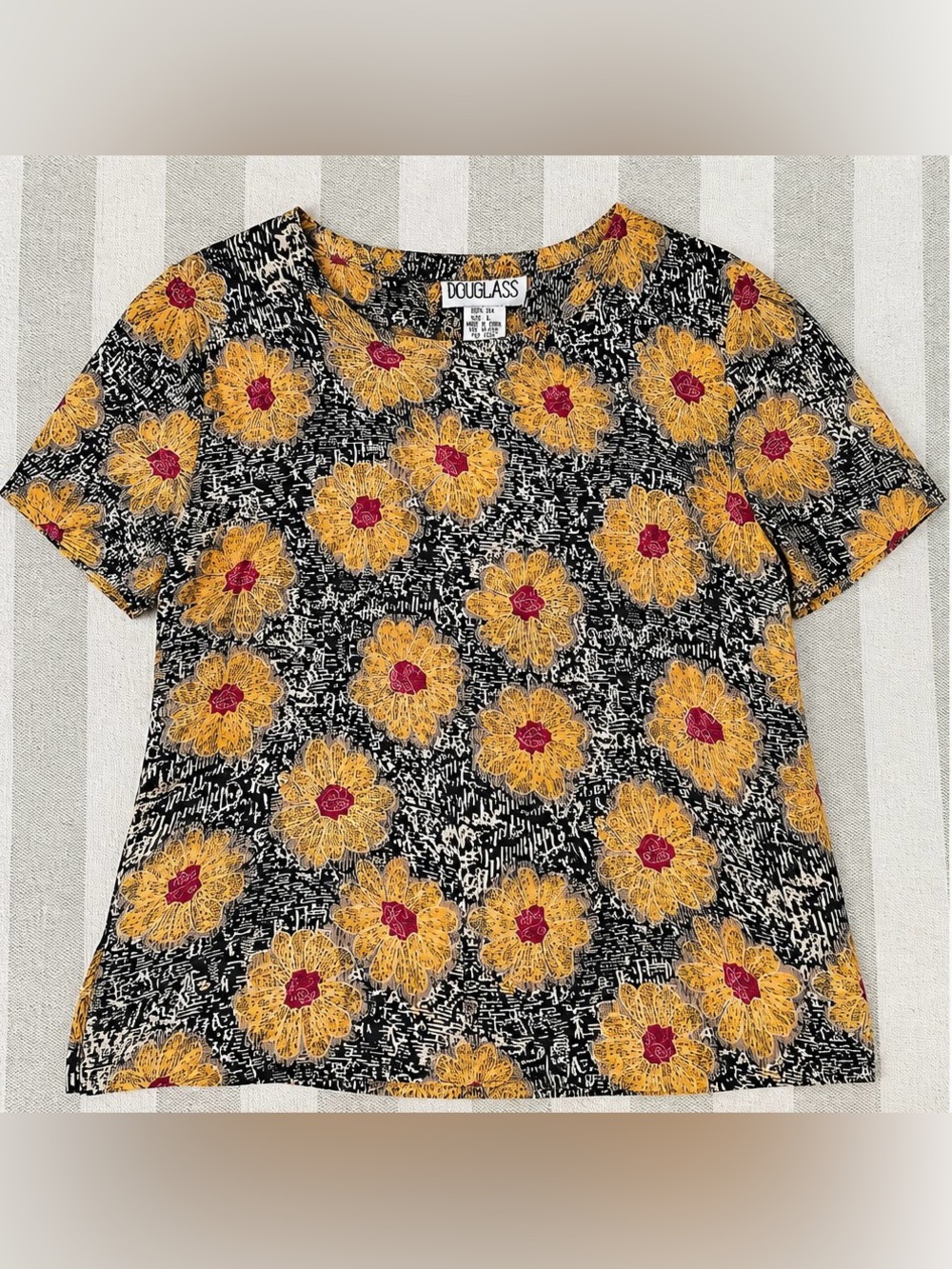 Douglass 100% Silk Floral Blouse Size L Artsy Vintage Style